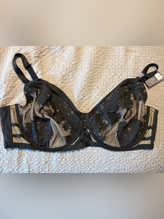 Cacique Other - Cacique Lane Bryant Bra 50DDD Fishnet Lace Unlined Balconette Underwire Black
